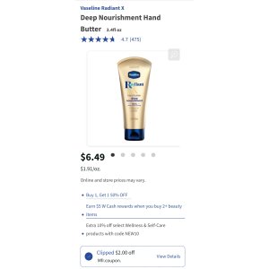 $0.60 Vaseline Radiant X Deep Nourishment Hand Butter凡士林深层护手霜低至1折只需$0.60