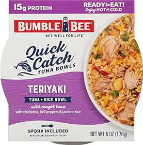 Amazon.com : Bumble Bee Quick Catch Teriyaki Rice, Wild Caught Tuna and Rice Bowl, 6 Ounce (Pack of 6) - Ready to Enjoy, Spork Included 
