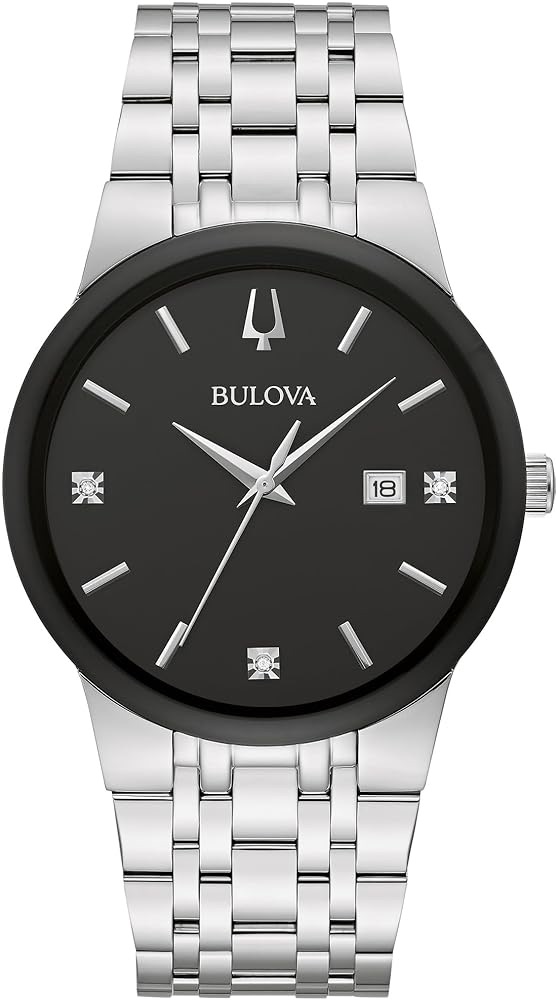 Amazon.com: Bulova Men's Modern Silver Stainless Steel Diamond Quartz Watch, Black Dial, 40mm Style: 96D154 : Clothing, Shoes & Jewelry
