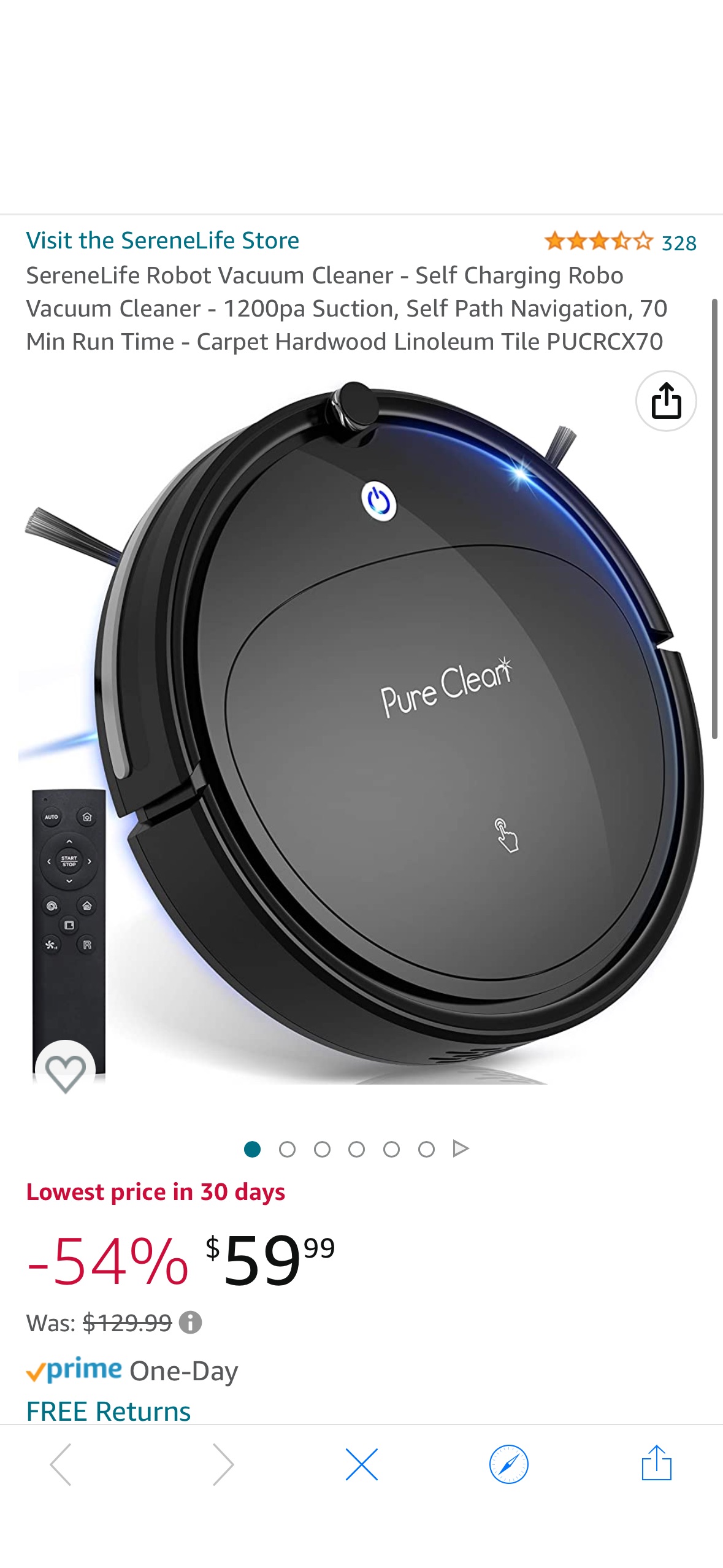 SereneLife Robot Vacuum Cleaner - Self Charging Robo Vacuum Cleaner - 1200pa Suction, Self Path Navigation
