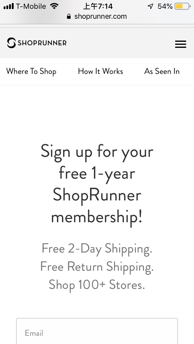 Free | ShopRunner免费一年会员