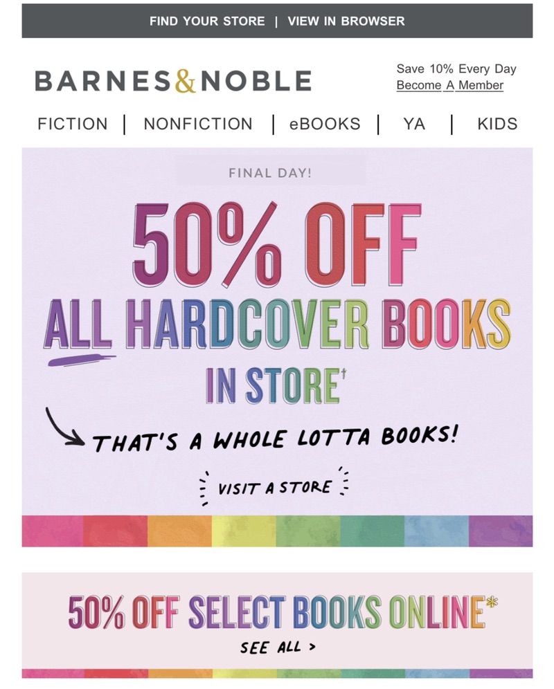 50% Off Books | Barnes & Noble®全场大多数书全部5折‼️