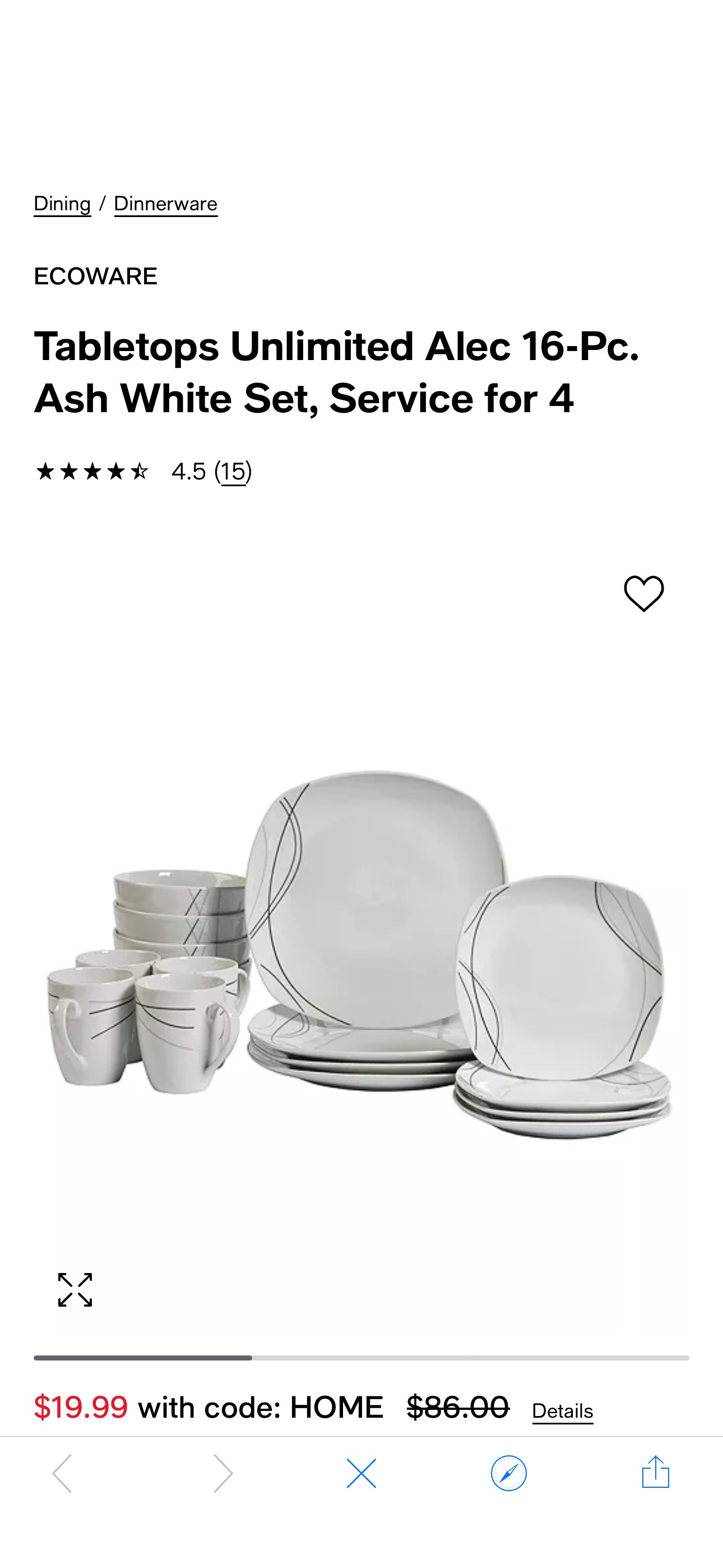 Ecoware Tabletops Unlimited Alec 16-Pc. Ash White Set, Service for 4 & Reviews - Dinnerware - Dining - Macy's 折扣码 HOME