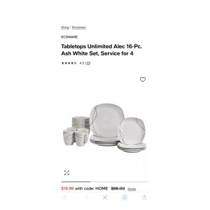 $19.99 Ecoware Tabletops Unlimited Alec 16-Pc. Ash White Set, Service for 4 & Reviews - Dinnerware - Dining - Macy s 折扣码 HOME