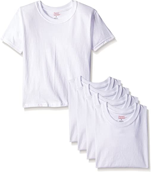 Amazon.com: Hanes 五件男孩打底白T Boys' Tagless Comfort Seam White Tee, 2/3: Clothing