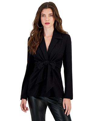 Bar III Women's Bi-Stretch Tie-Front Long-Sleeve Jacket, Created for Macy's - Macy's