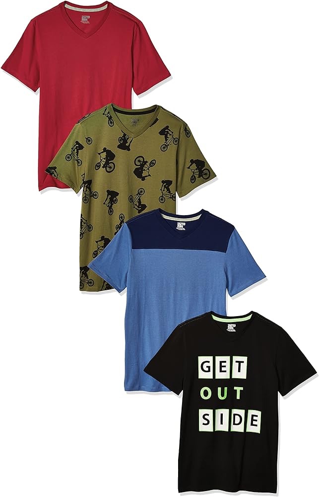 Amazon.com: Amazon Essentials Boys' Short-Sleeve V-Neck T-Shirt Tops (Previously Spotted Zebra), Pack of 4, Red/Blue/Black, XX-Large : Clothing, Shoes & Jewelry
