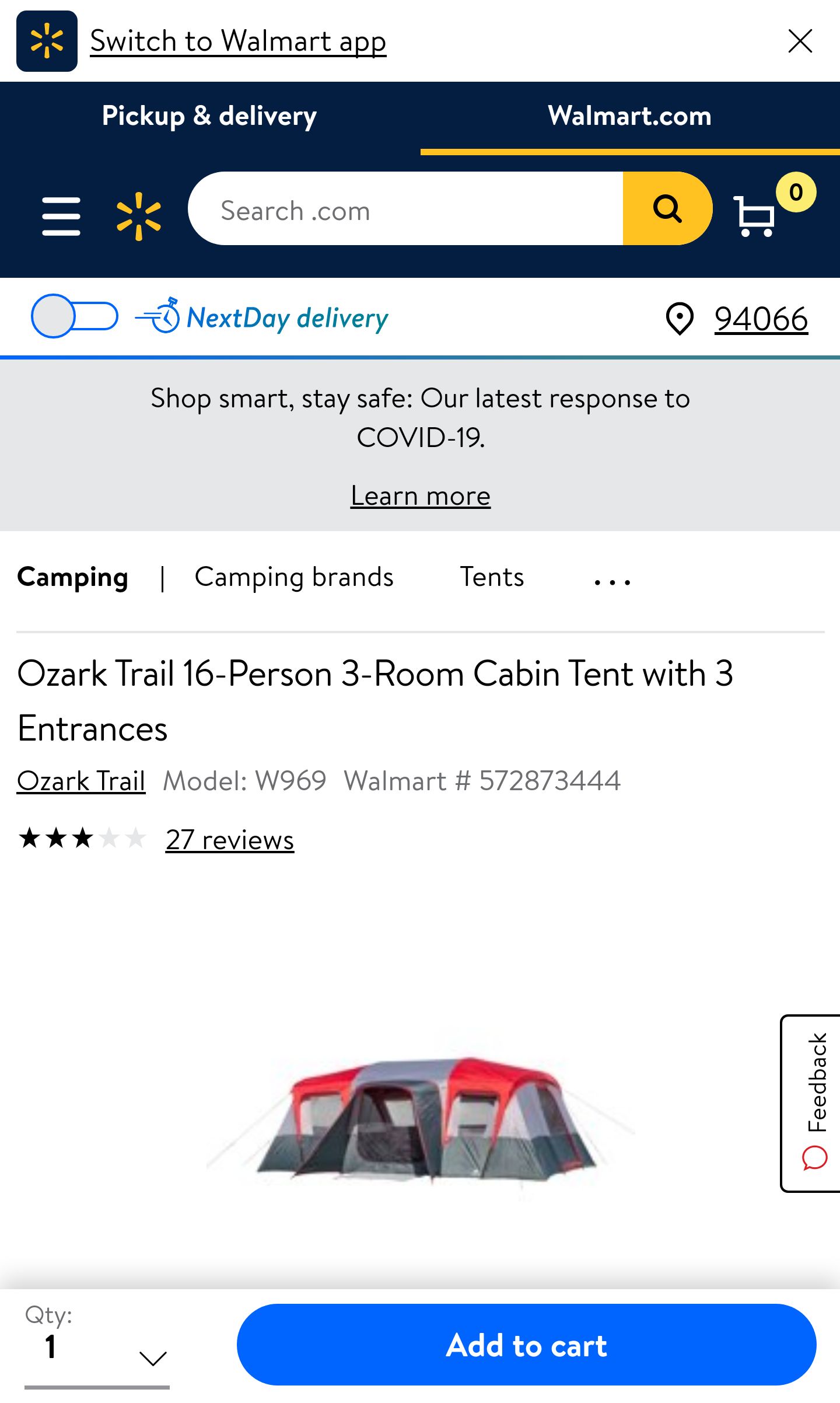 户外帐篷Ozark Trail 16-Person 3-Room Cabin Tent with 3 Entrances - Walmart.com - Walmart.com