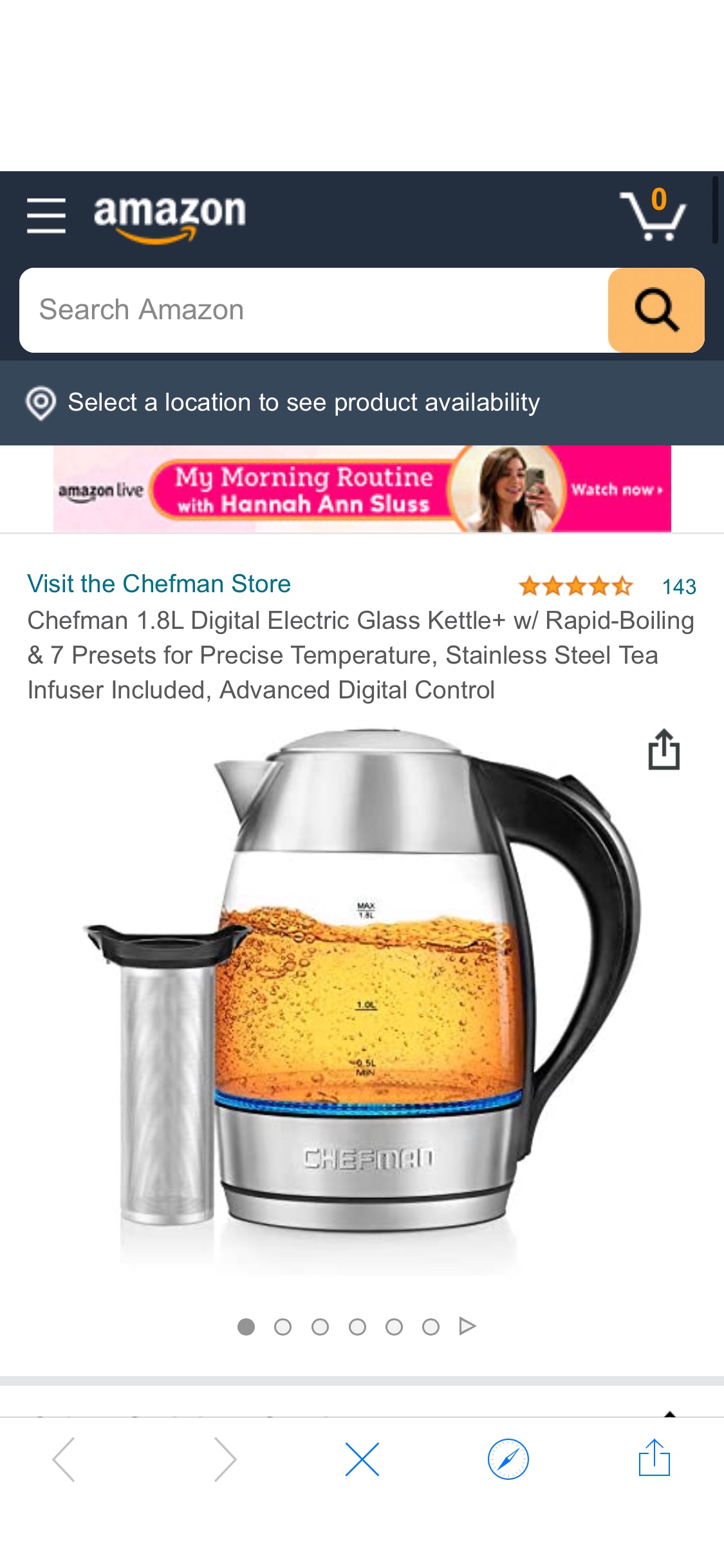 Amazon.com: Chefman 茶壶1.8L Digital Electric Glass Kettle+ w/ Rapid-Boiling & 7 Presets for Precise Temperature, Stainless Steel Tea Infuser Included, Advanced Digital Control: Kitchen & Dining