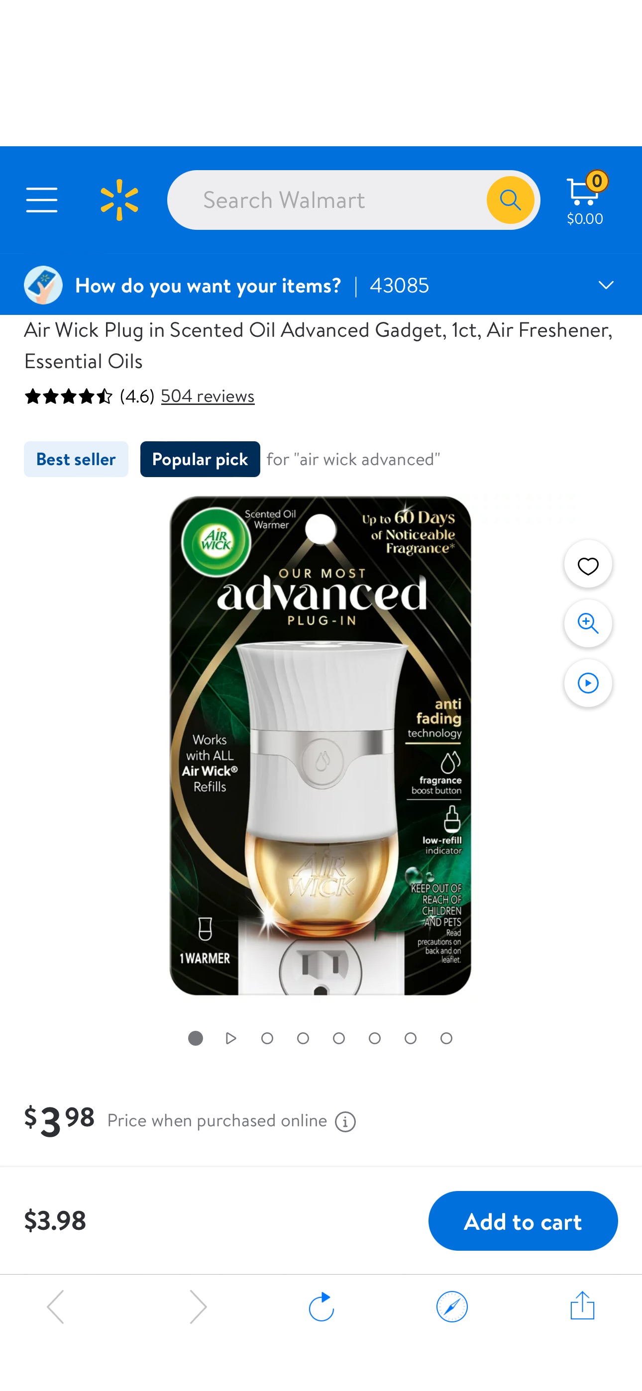 Air Wick Plug in Scented Oil Advanced Gadget, 1ct, Air Freshener, Essential Oils - Walmart.com免费，退现$4Walmart cash