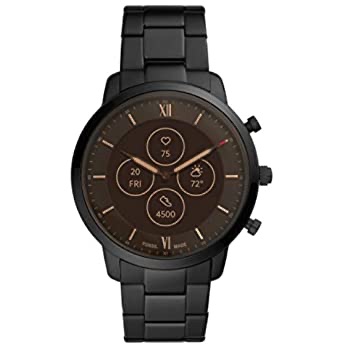 Fossil智能手表Amazon.com: Fossil Unisex 44MM Gen 5 Carlyle HR Heart Rate Stainless Steel and Leather Touchscreen Smart Watch, Color: Black/Brown (Model: FTW4026)