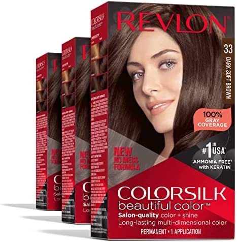 Amazon.com : Permanent Hair Color by Revlon, Permanent Brown Hair Dye, Colorsilk with 100% Gray Coverage, Ammonia-Free, Keratin and Amino Acids, Brown Shades (Pack of 3) : Beauty & Personal Care