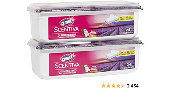 Clorox Scentiva Disinfecting Mopping Cloths, Lavender & Jasmine, 24 Ct, Pack of 2 (Pack May Vary)