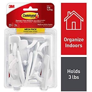 Command Hooks, Indoor Use, 20 hooks, 24 strips