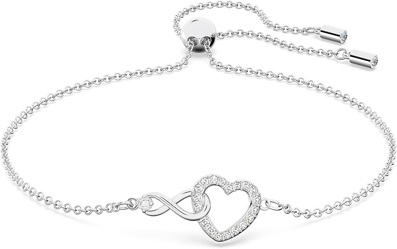Amazon.com: Swarovski Infinity Heart Bracelet with White Crystals, Infinity Symbol and Heart Intertwined on a Rhodium Plated Adjustable Chain : Clothing, Shoes & Jewelry