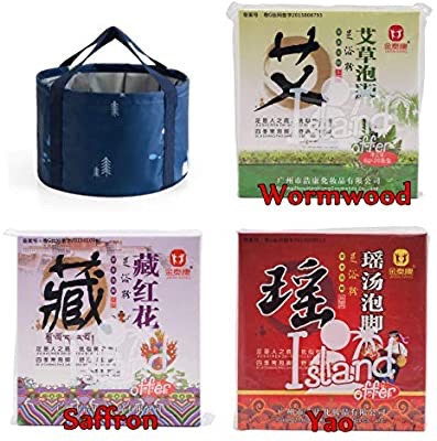 Amazon.com: 3 Favors of Foot Reflexology Chinese medicine foot bath powder kits cold blood WITH 1X Foldable bucket, Wash Basin Water Container泡脚桶加泡椒粉组合