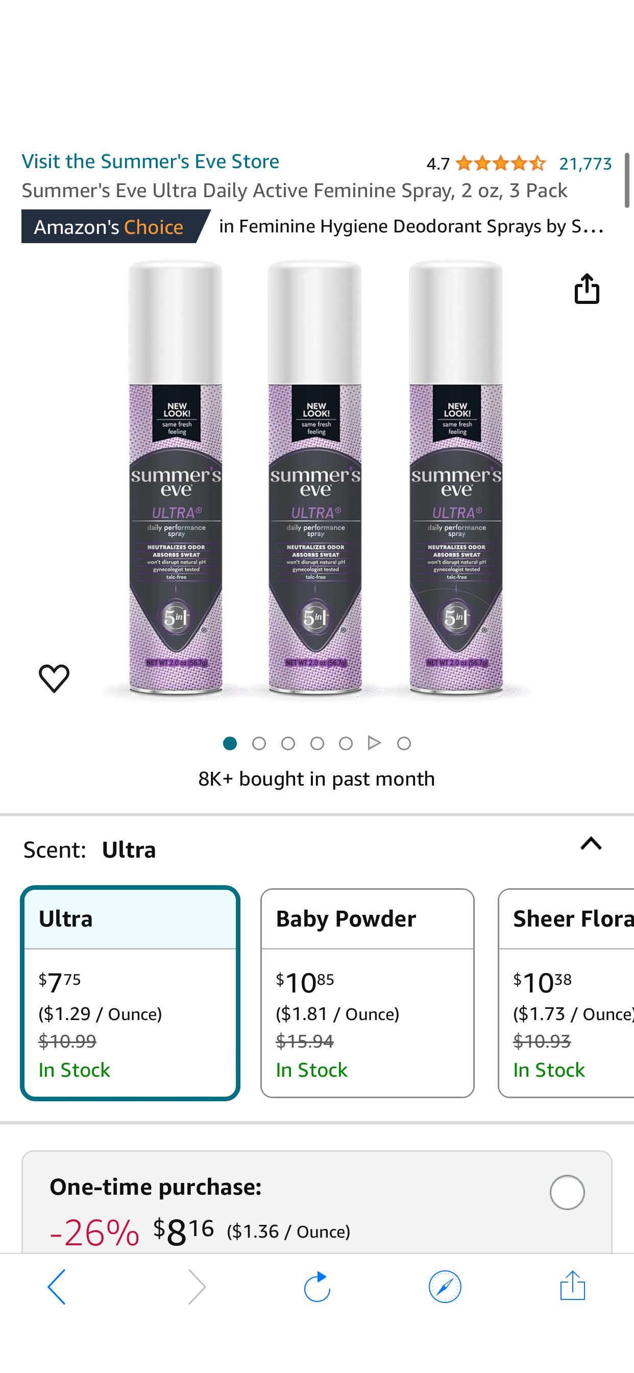 Amazon.com: Summer's Eve Ultra Daily Active Feminine Spray, 2 oz, 3 Pack : Health & Household 女士喷雾