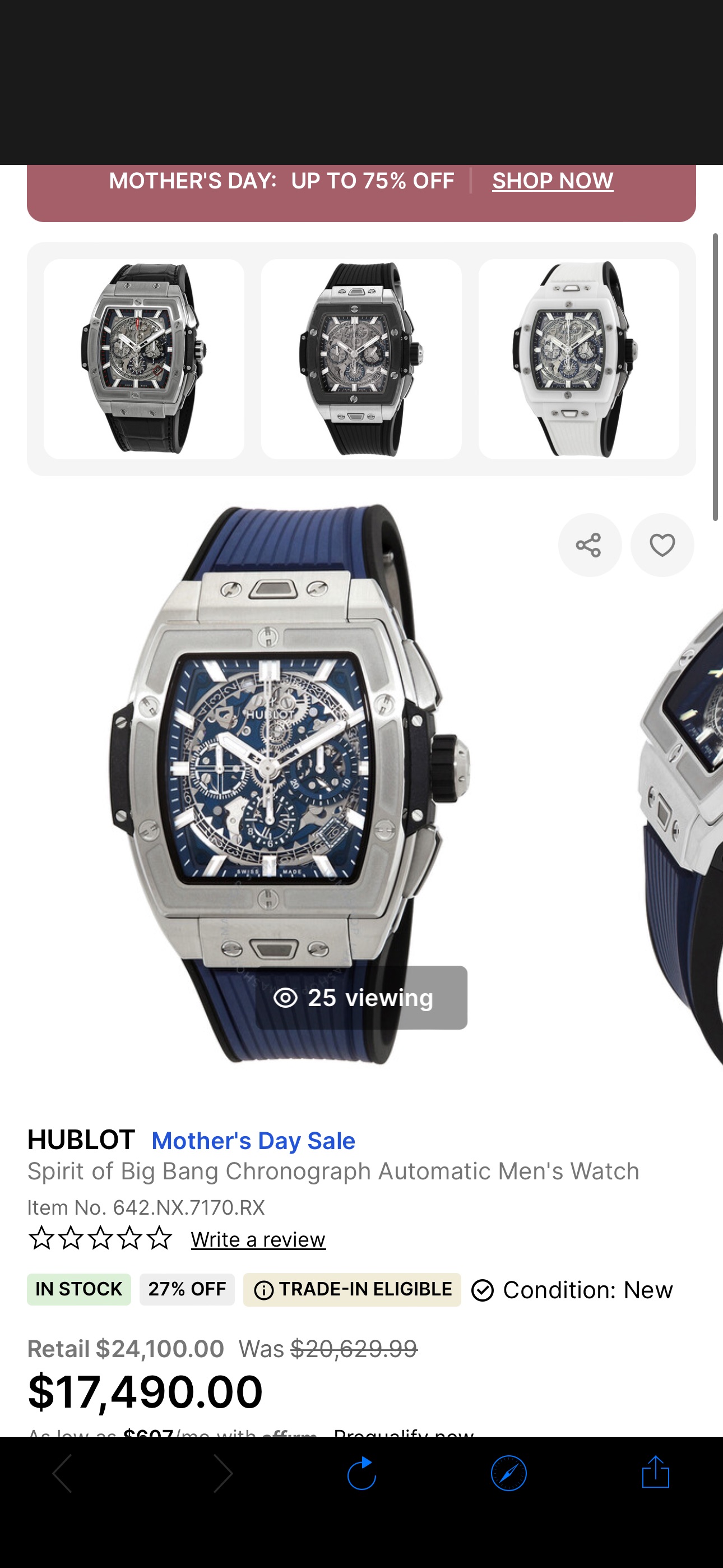 Hublot Spirit of Big Bang Chronograph Automatic Men's Watch 642.NX.7170.RX - Watches, Spirit of Big Bang - Jomashop