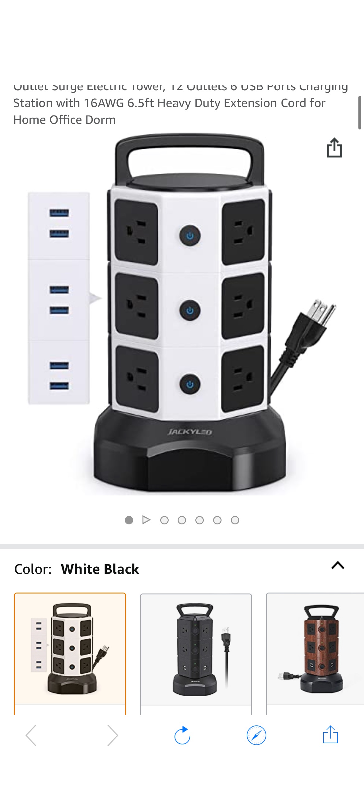 Amazon.com: PoweSurge Electric Tower, 12 Outlets 6 USB Ports Charging Station with 16AWG 6.5ft Heavy Duty Extension Cord for Home Office Dorm : Electronics 插座