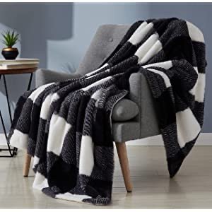 Monbix 黑白格纹舒适柔软毛毯 50x60