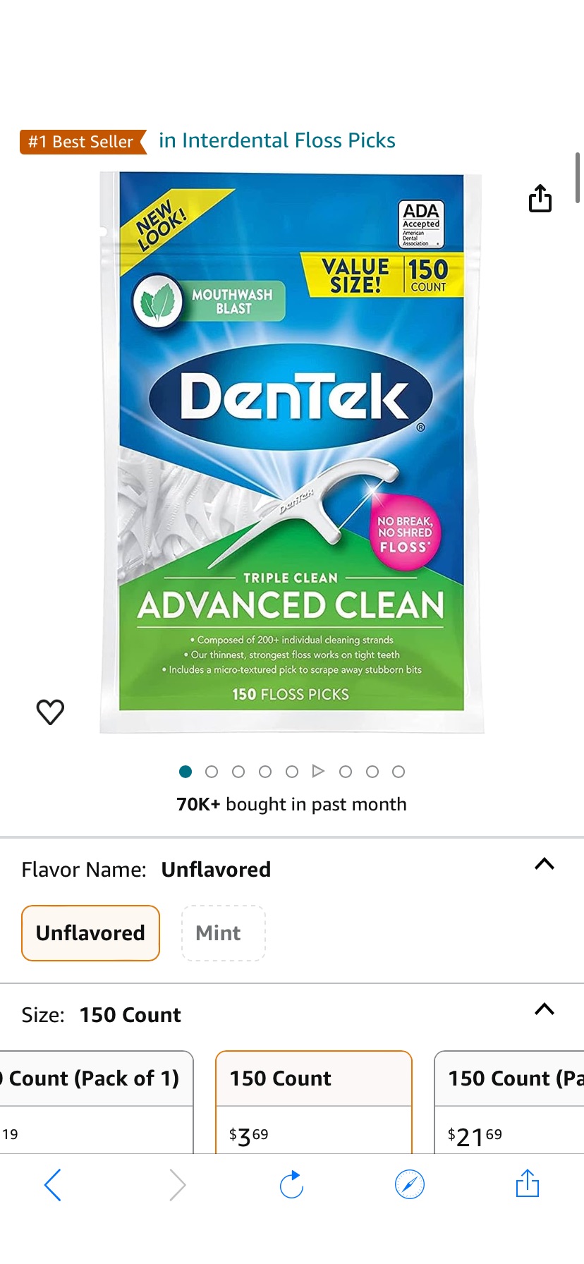 Amazon.com : DenTek Triple Clean Advanced Clean Floss Picks, No Break & No Shred Floss, 150 Count : Flossing Products : Health & Household