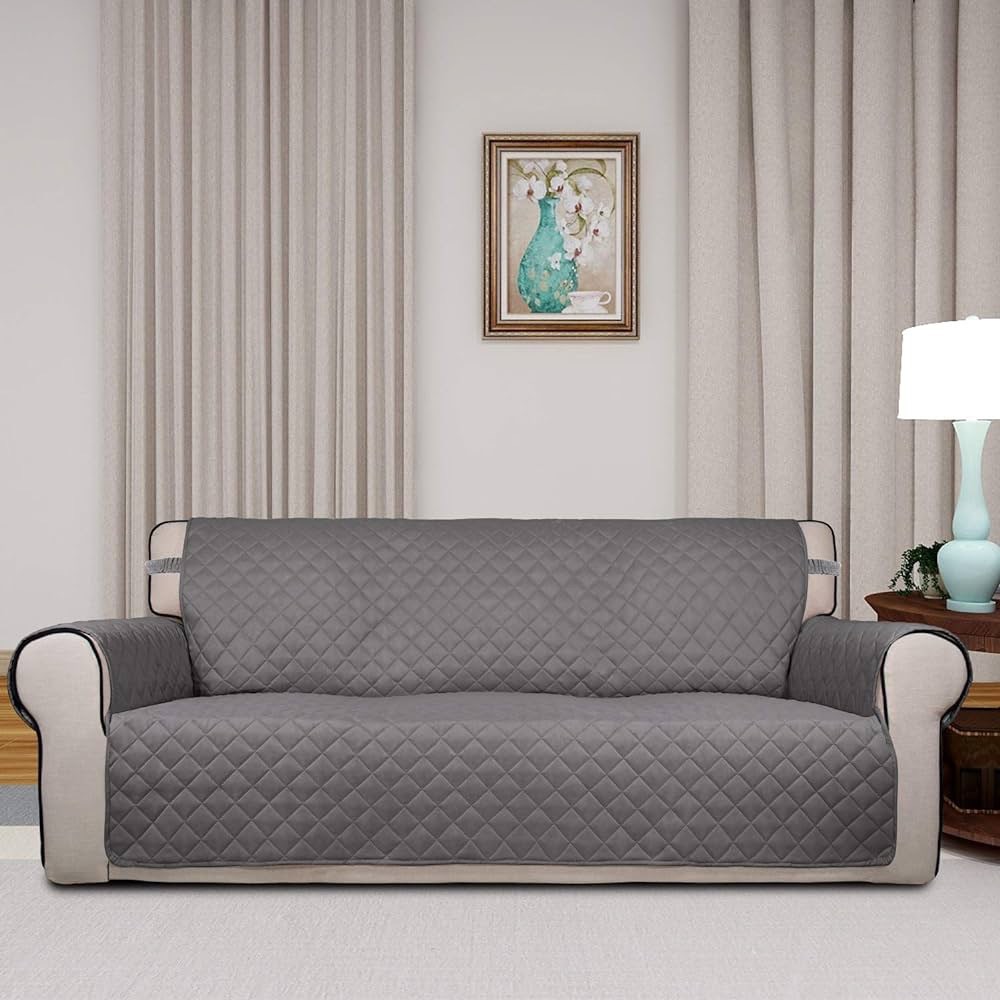Amazon.com: PureFit Reversible Quilted Sofa Cover, Water Resistant Slipcover Furniture Protector, Washable Couch Cover with Non Slip and Elastic Straps for Kids, Dogs, Pets (Sofa, Gray/Light Gray) : H