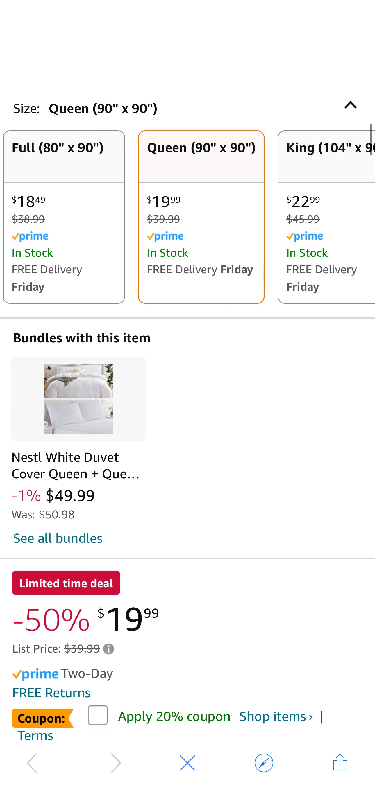 Amazon.com: Nestl White Duvet Cover Queen Size - Soft Double Brushed Queen Duvet Cover Set, 3 Piece, with Button Closure, 1 Duvet Cover 90x90 inches and 2 Pillow Shams :coupon