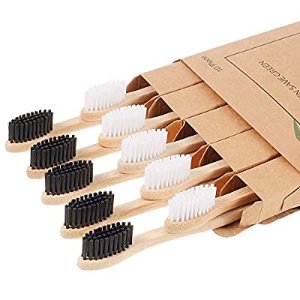 NUDUKO Biodegradable Bamboo Toothbrushes, 10 Piece BPA Free Soft Bristles Toothbrushes