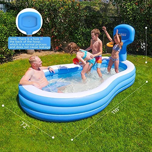 QPAU Inflatable Swimming Pool, Basketball Hoops Swimming Center Family Pool for Kids, Adults, Outdoor, Backyard, Pool Party 充气泳池