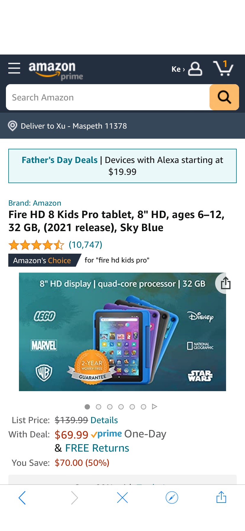 Amazon Official Site: Fire HD 8 Kids Pro tablet, 8" HD, ages 6 – 12, 32 GB 儿童fire HD 平板降价，仅$69.xx （原价$139）