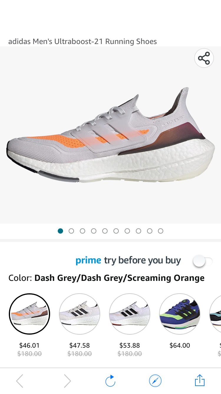 adidas Men's Ultraboost-21 Running Shoes, Dash Grey/Dash Grey/Screaming Orange, 4 | 运动鞋