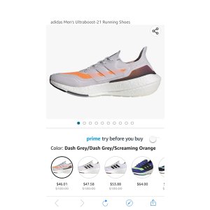 $46.01 adidas Men s Ultraboost-21 Running Shoes, Dash Grey/Dash Grey/Screaming Orange, 4 | 运动鞋