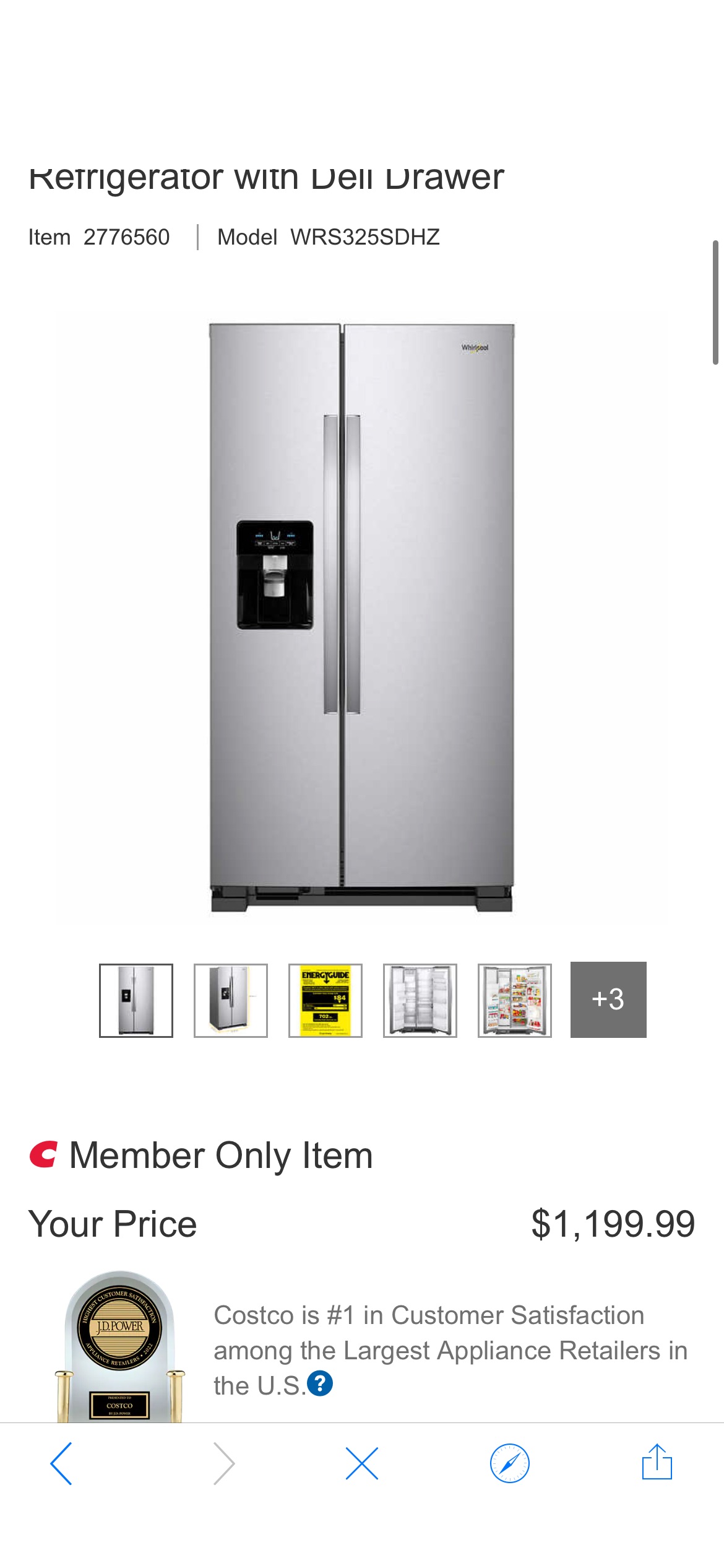 Whirlpool 25 cu. ft. Large Side-by-Side Refrigerator with Deli Drawer | Costco