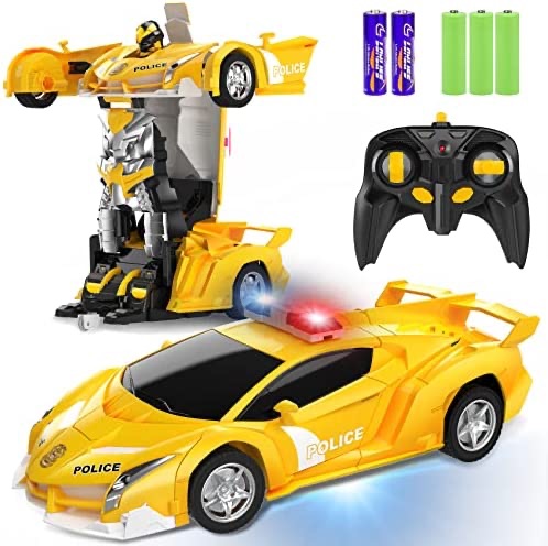 Amazon.com: FDJ Remote Control Car - 2 in 1 Transform Car Robot, One Button Deformation to Robot with Flashing Lights, 1:18变形金刚玩具