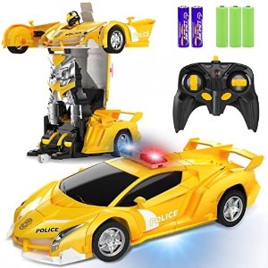 $15.94 Amazon.com: FDJ Remote Control Car - 2 in 1 Transform Car Robot, One Button Deformation to Robot with Flashing Lights, 1:18变形金刚玩具