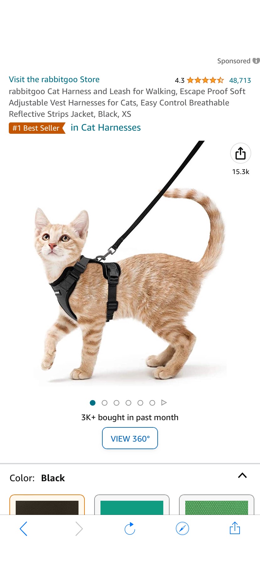 Pet Supplies : 遛猫绳rabbitgoo Cat Harness and Leash for Walking, Escape Proof Soft Adjustable Vest Harnesses for Cats, Easy Control Breathable Reflective Strips Jacket, Black, XS : Amazon.com