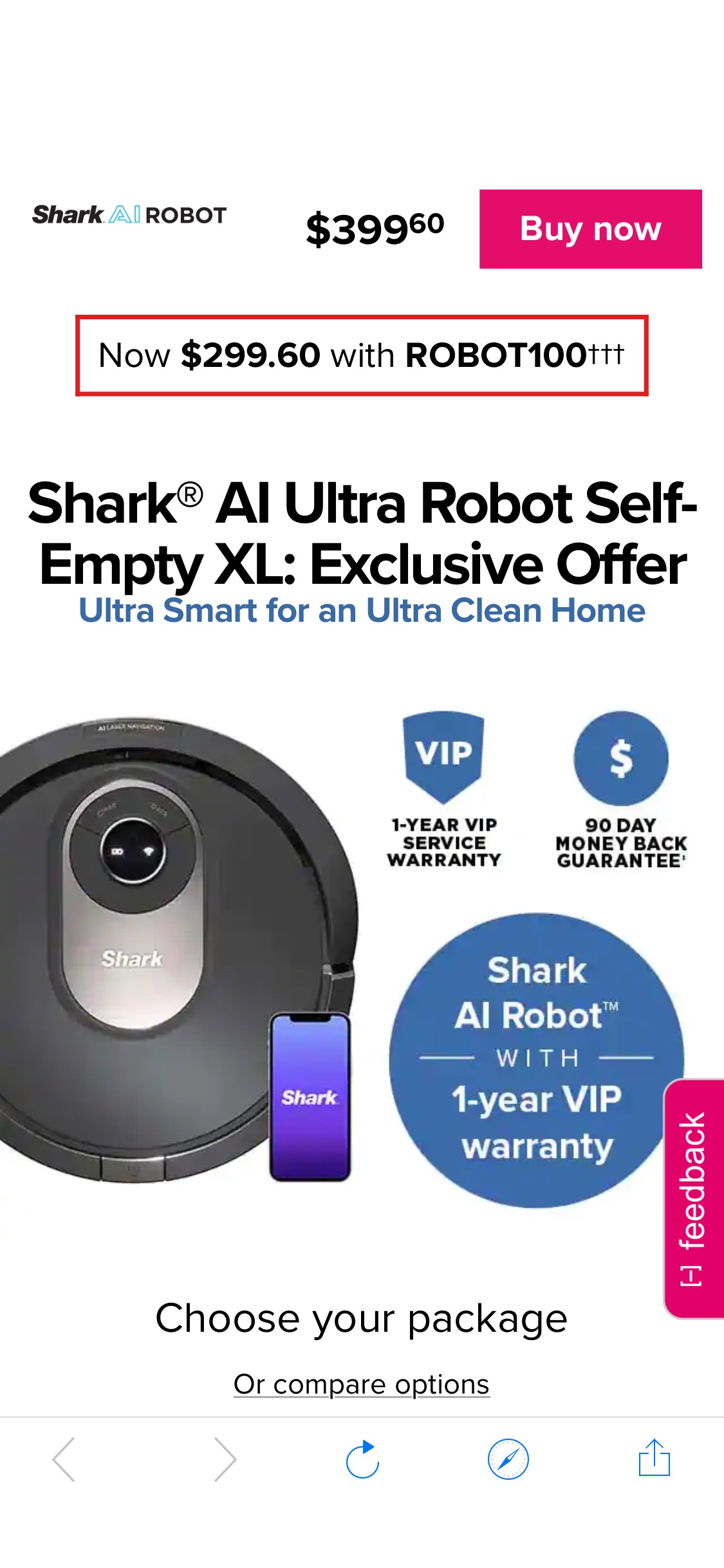 EXCLUSIVE OFFER: Shark® AI Ultra Robot Vacuum with XL HEPA Self-Empty Base, Bagless, 60-Day Capacity, LIDAR Navigation, UltraClean, Smart Home Mapping, Perfect为 for Pet Hair, RV2502AE