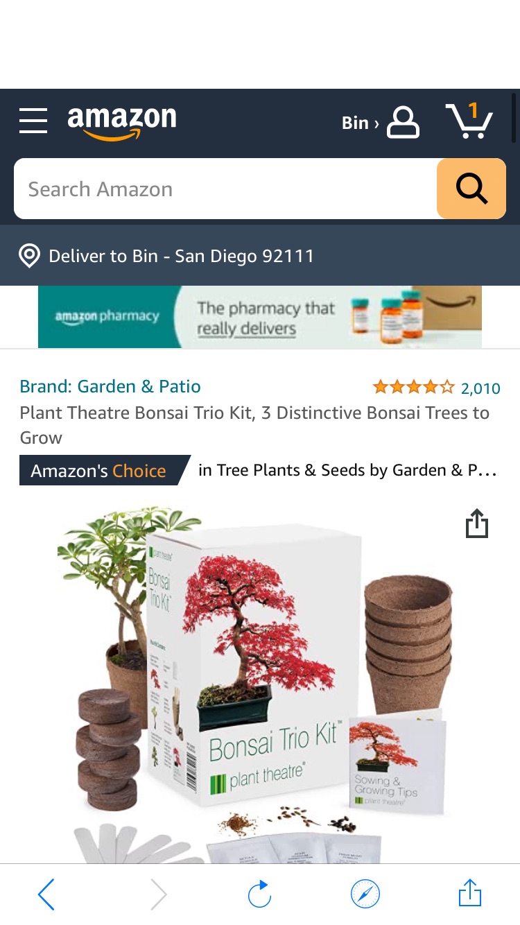 Amazon.com : Plant Theatre Bonsai Trio Kit, 3 Distinctive Bonsai Trees to Grow : Patio, Lawn & Garden 盆栽