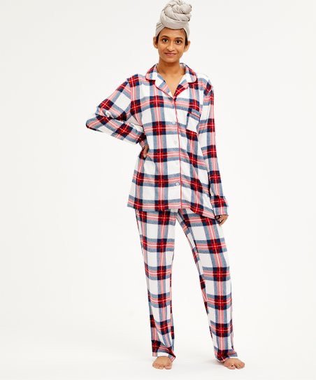Laura Ashley® Red & White Plaid Long-Sleeve Pajama Set - Women | Best Price and Reviews | Zulily