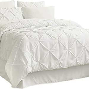 Bedsure Cream Comforter Set Queen - 8 Pieces Pintuck Ivory Comforter Set Queen