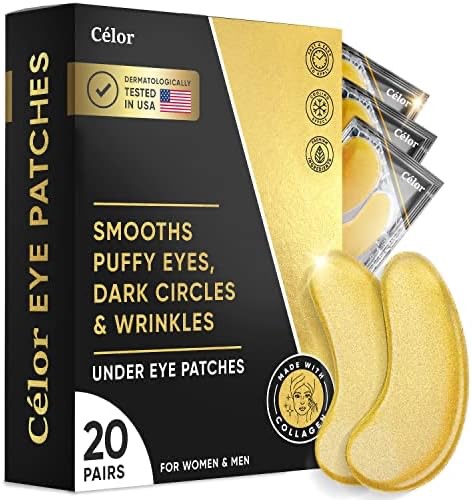 Amazon.com : Under Eye Patches (20 Pairs) - Golden Eye Mask with Amino Acid & Collagen, Cooling Eye Care for Wrinkles, Puffy Eyes & Dark Circles, Brightening Skincare Treatment for Men & Women, Vegan 