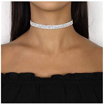 FIBO STEEL 3 Pcs Clear Rhinestone Womens Choker Necklace for Girls Collar Necklace，3条chocker只要$12！