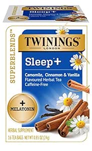 Amazon.com : Twinings Superblends Sleep + Melatonin, Camomile, Cinnamon &amp; Vanilla Flavoured Herbal Tea, Caffeine-Free, 16 Count (Pack of 6) : Grocery &amp; Gourmet Food