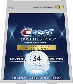 Amazon.com: Crest 3D Whitestrips, Radiant Express with LED Accelerator Light, Teeth Whitening Strip Kit, 40 Strips (20 Count Pack) : Everything Else 牙齿美白贴