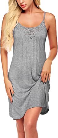 Hotouch Women Lace Lingerie Chemise Nightgown Sexy V-Neck Full Slip Sleepwear Djustable Spaghetti Strap Nightdress S-XXL