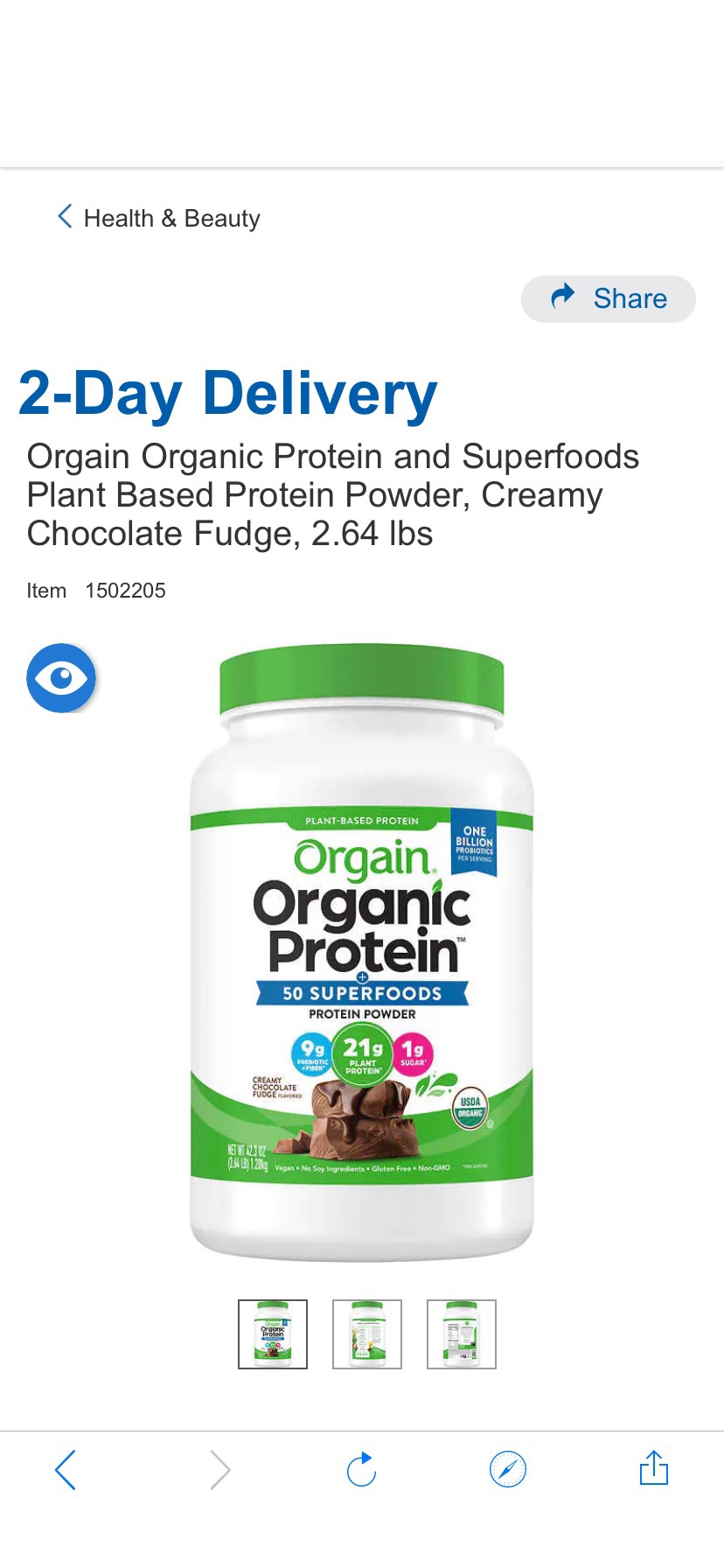 Orgain Organic Protein and Superfoods Plant Based Protein Powder, Creamy Chocolate Fudge, 2.64 lbs  | Costco