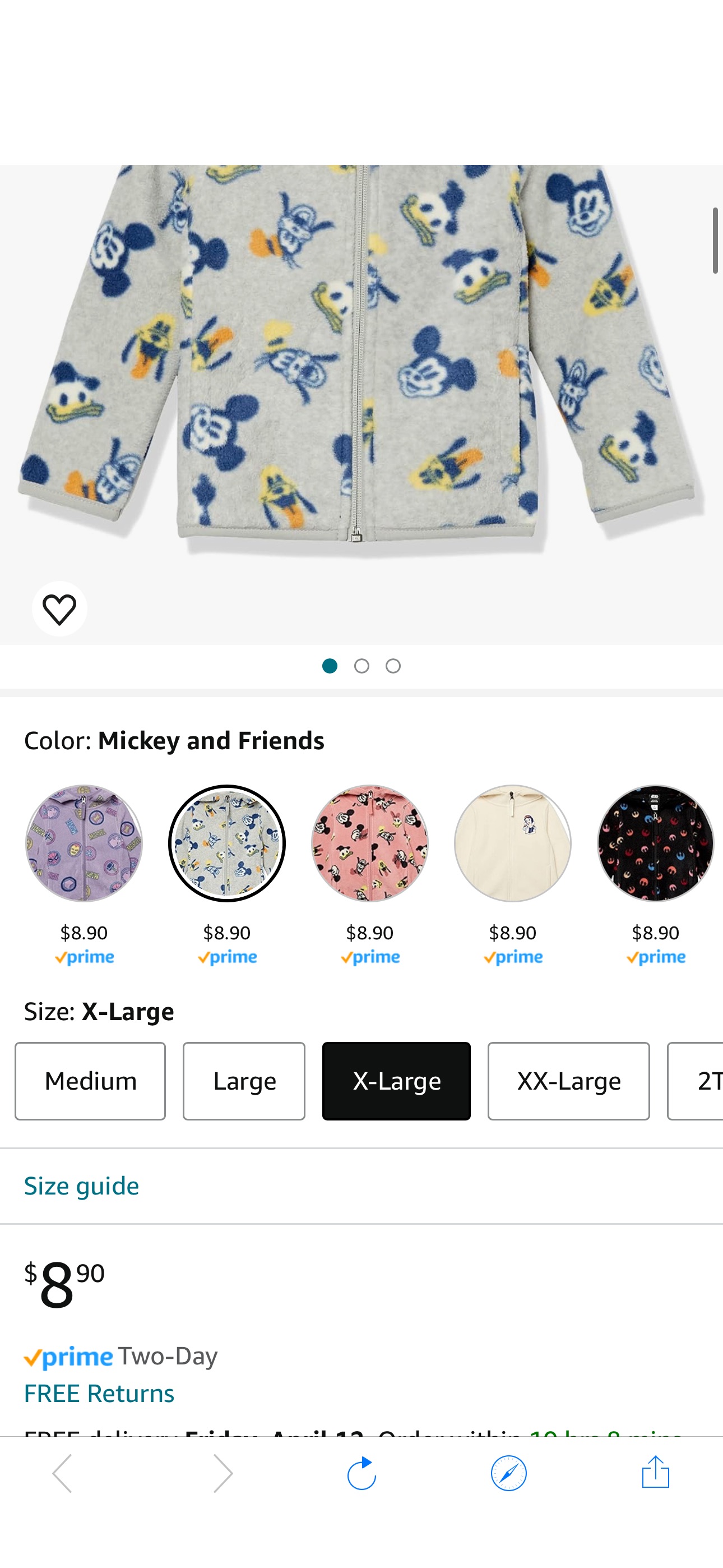 Amazon.com: Amazon Essentials Disney | Marvel | Star Wars | Princess Girls' Polar Fleece Full-Zip Hoodie Jackets, Mickey and Friends, Large : Clothing, Shoes & Jewelry