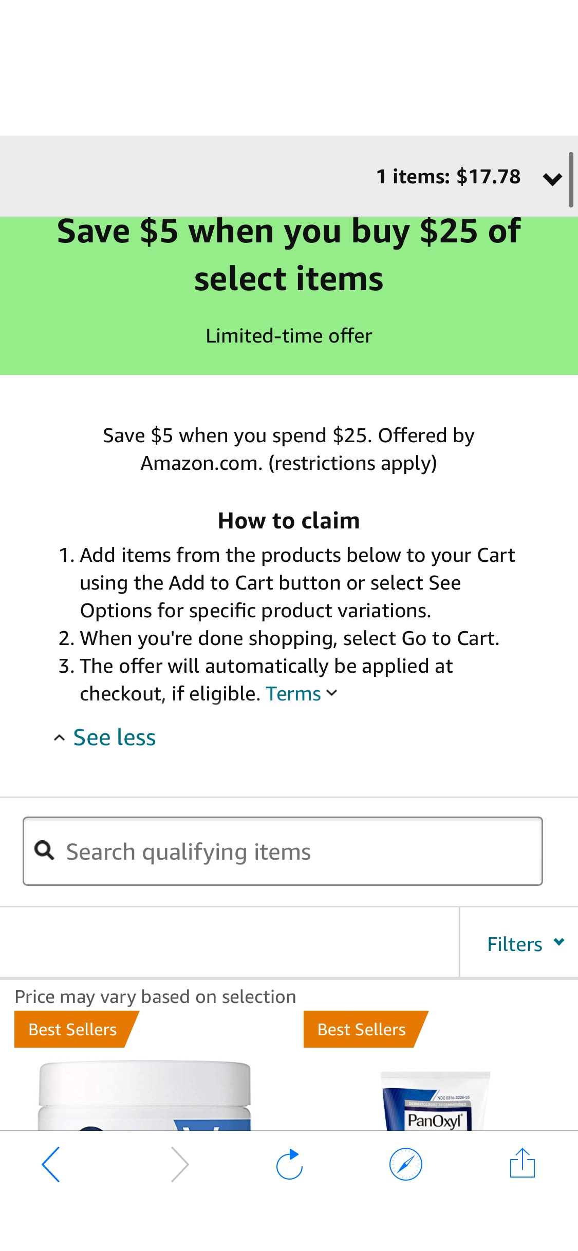 Amazon.com Save $5 when you buy $25 of select items promotion身体护肤
