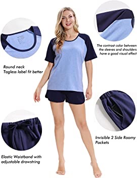 亚马逊中国: SANQIANG 女式睡衣轻质棉质氨纶弹性短款睡衣套装, L-XL, 深蓝色/海军蓝 : 服装、鞋靴和珠宝饰品