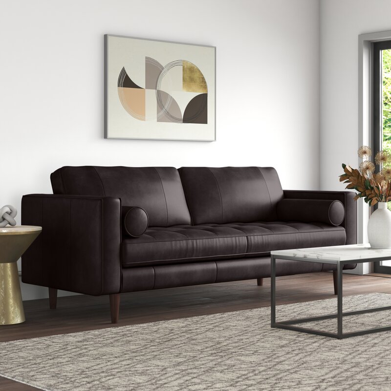 双人沙发 Mercury Row® Apgar 88.5" Genuine Leather Square Arm Sofa & Reviews | Wayfair